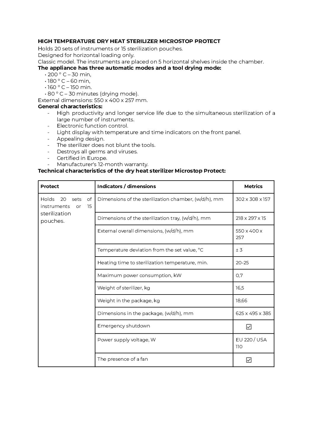Karšto oro sterilizatorius Microstop Protect-5