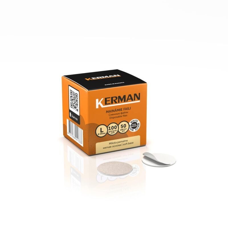 Kerman podo pedikiūro abrazyvai L 25mm balti/minkšti 50 vnt. 100grt.[L50MXD]