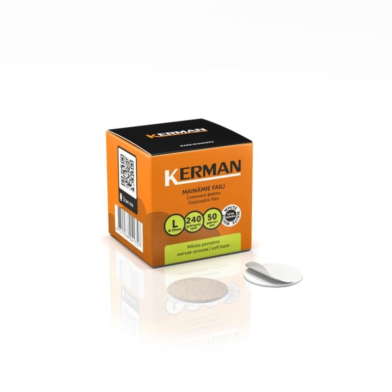 Kerman podo pedikiūro abrazyvai L 25mm balti/minkšti 50 vnt. 240grt.[L50MXD]
