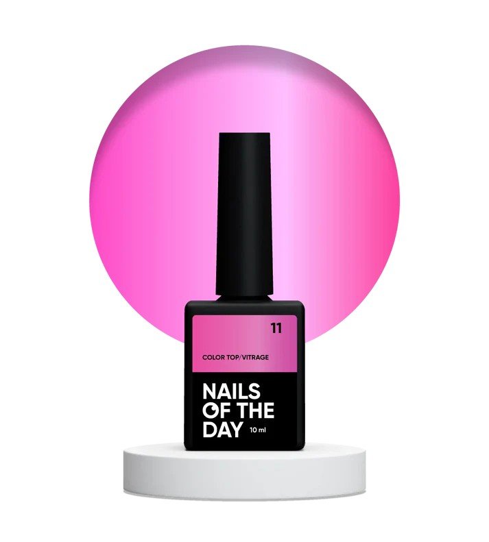 NAILSOFTHEDAY spalvotas viršutinis sluoksnis/Vitrage 11 — pusiau permatomas šviesiai rožinis vitražinis TOP, 10 ml.