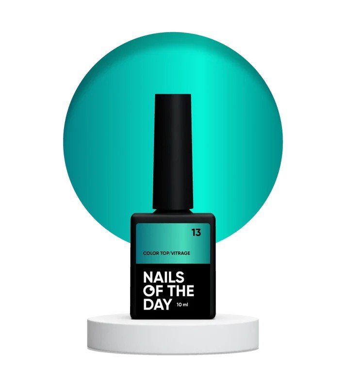NAILSOFTHEDAY spalvotas viršutinis sluoksnis/Vitrage 13 — pusiau permatomas gilios jūros mėlynos spalvos vitražinis TOP, 10 ml.