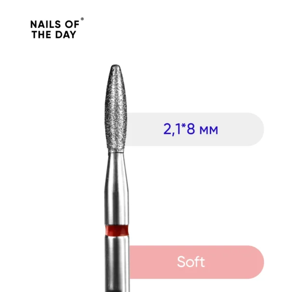 frezy_21_8-mm_soft_tupyj-nosyk Deimantinis antgalis liepsnelė 2,1 * 8 mm (suapvalintas, saugus galiukas), raudonu žymėjimu