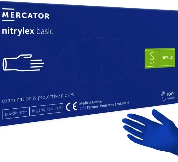 bp7ox8.384172.l Mėlynos nitrilinės pirštinės Mercator Nitrylex Basic , 100vnt. S dydis