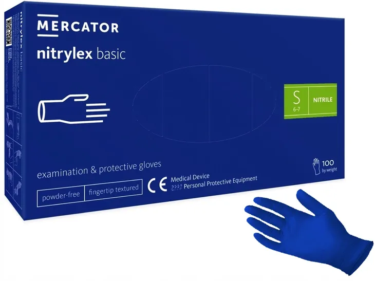 bp7ox8.384172.l Mėlynos nitrilinės pirštinės Mercator Nitrylex Basic , 100vnt. S dydis