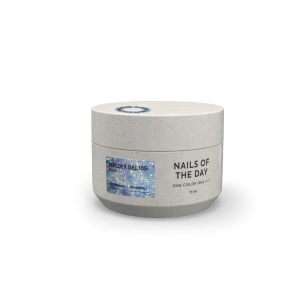 NAILSOFTHEDAY Ariel builder gel 105 — skaidrus statybinis gelis su Yuki dribsniais, 15 ml