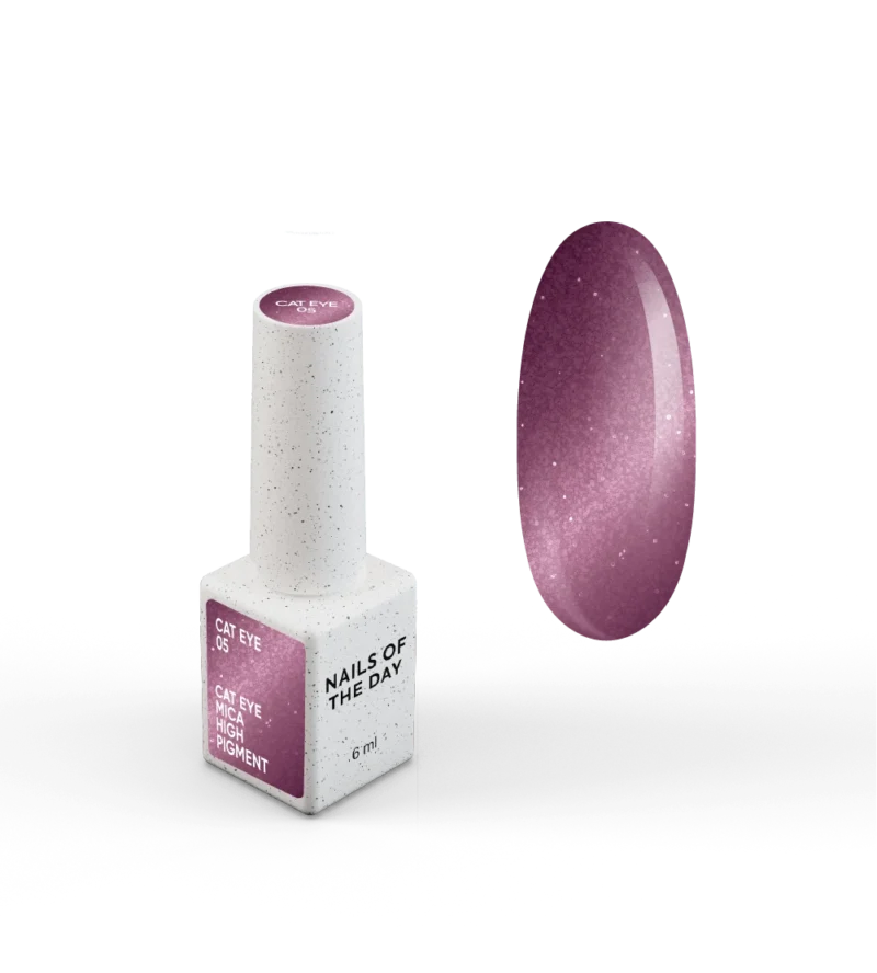 NAILSOFTHEDAY Gelinis lakas „Cat Eye 05“ — tamsiai rožinis katės akių tipo gelinis lakas su smulkiu blizgesiu ir šviesą atspindinčiu efektu, dengiantis vienu sluoksniu, 6 ml