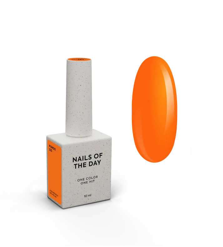 NAILSOFTHEDAY Summer Let‘s special Mango-223 — neoninės oranžinės spalvos gelinis lakas, visiškai padengiantis vienu sluoksniu, 10 ml