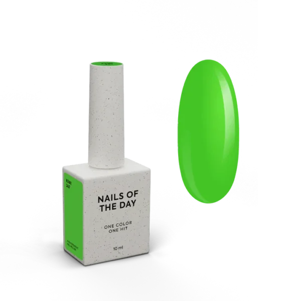 notd_gel-polish_product-card-247_png NAILSOFTHEDAY Summer Let‘s special Kiwi-247 — neoninės žalios spalvos gelinis lakas, visiškai padengiantis vienu sluoksniu, 10 ml