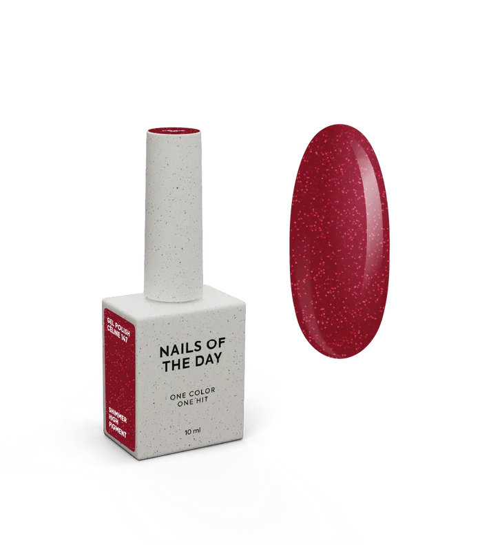 NAILSOFTHENIGHT Let's special Red Céline - tamsiai raudonas su smulkiu blizgesiu, dengiantis vieną sluoksnį, 10 ml.