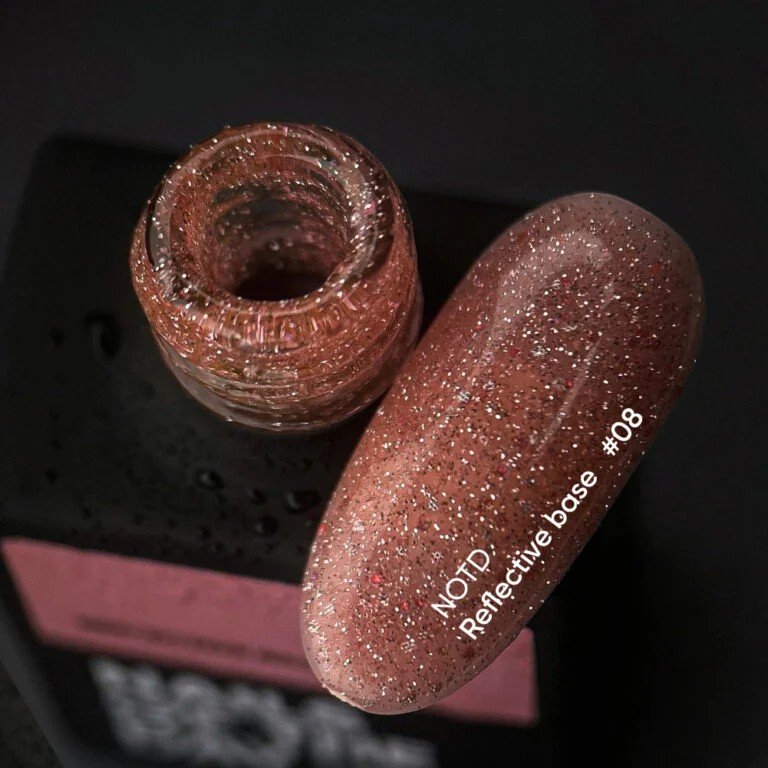 NAILSOFTHEDAY Reflective base 08 — atspindinti bazė su blizgučiais (persikų), 10 ml