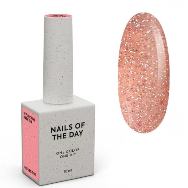 NAILSOFTHEDAY Reflective base 08 — atspindinti bazė su blizgučiais (persikų), 10 ml