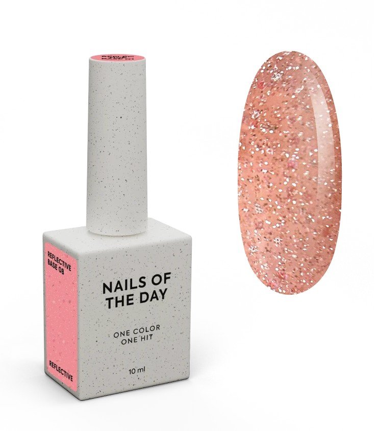 NAILSOFTHEDAY Reflective base 08 — atspindinti bazė su blizgučiais (persikų), 10 ml
