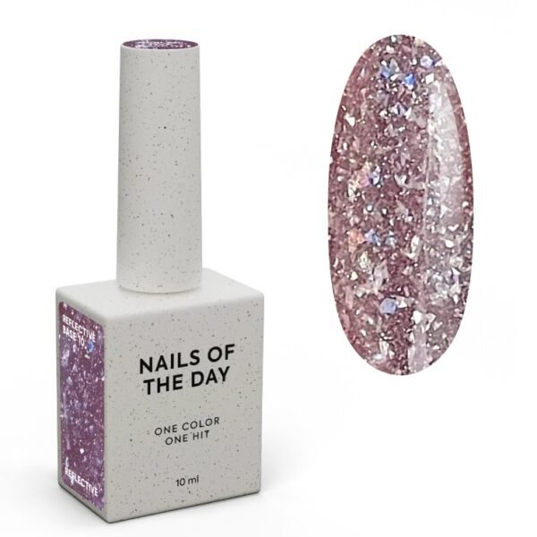 NAILSOFTHEDAY Reflective base 10 — maskuojanti, atspindinti bazė su blizgučiais, 10 ml