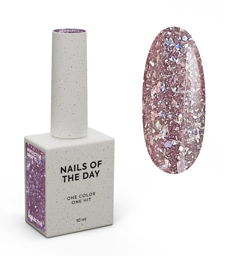 NAILSOFTHEDAY Reflective base 10 — maskuojanti, atspindinti bazė su blizgučiais, 10 ml