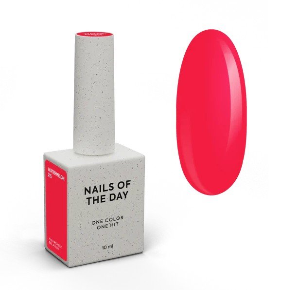 NAILSOFTHEDAY Summer let‘s special „Watermelon-215“ — sodrus koralų raudonumo atspalvis, visiškai padengiantis vienu sluoksniu, 10 ml
