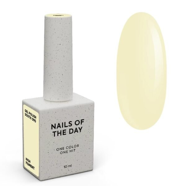 NAILSOFTHEDAY Gel Polish New Spring „South“ — pastelinės geltonos spalvos gelinis lakas, visiškai padengiantis vienu sluoksniu, 10 ml.