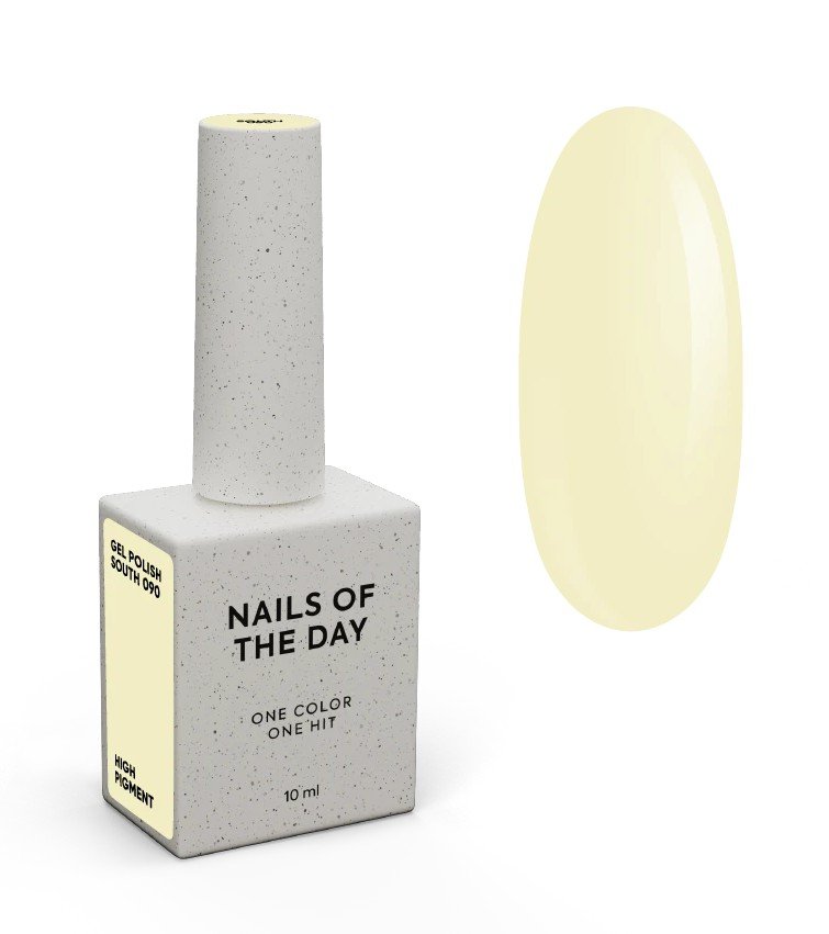 NAILSOFTHEDAY Gel Polish New Spring „South“ — pastelinės geltonos spalvos gelinis lakas, visiškai padengiantis vienu sluoksniu, 10 ml.