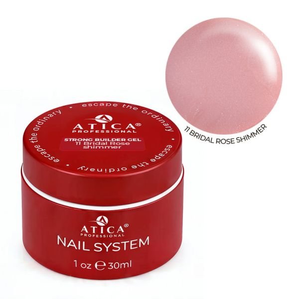 Atica Strong cover gel 11 Bridal Rose shimmer 30ml- savaime išsilyginantis gelis