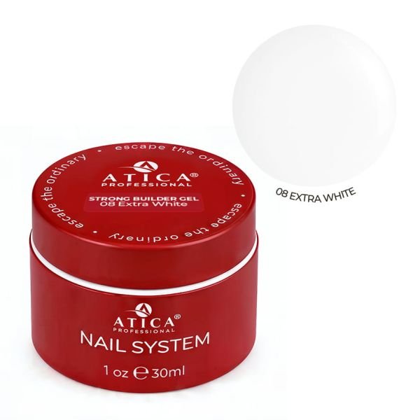 Atica Strong cover gel 08 Extra White 30ml- savaime išsilyginantis gelis