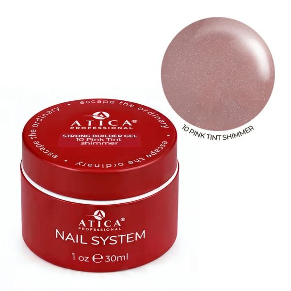Atica Strong cover gel 10 Pink Tint shimmer 30ml- savaime išsilyginantis gelis