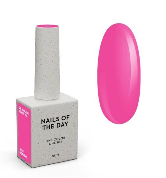 NAILSOFTHEDAY New Summer Let‘s special „Heart 196“ — neoninės rožinės spalvos gelinis lakas, dengiantis vienu sluoksniu, 10 ml