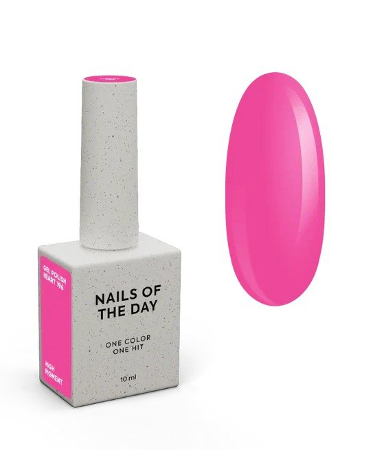 NAILSOFTHEDAY New Summer Let‘s special „Heart 196“ — neoninės rožinės spalvos gelinis lakas, dengiantis vienu sluoksniu, 10 ml