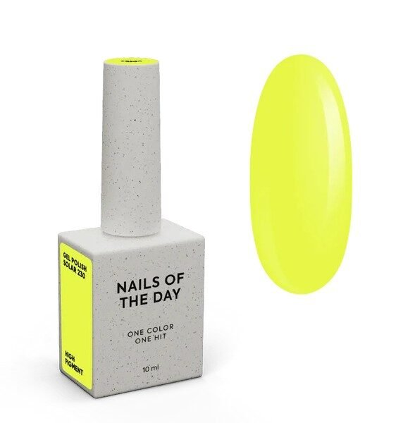NAILSOFTHEDAY New Summer Let‘s special „Solar 230“ — neoninės geltonos spalvos gelinis lakas, dengiantis vienu sluoksniu, 10 ml