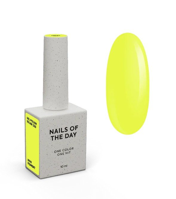 NAILSOFTHEDAY New Summer Let‘s special „Solar 230“ — neoninės geltonos spalvos gelinis lakas, dengiantis vienu sluoksniu, 10 ml