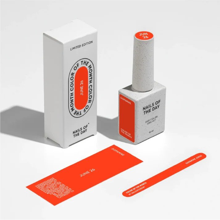 NAILSOFTHEDAY Summer let‘s special Dopaminas — aviečių oranžinė su subtiliu blizgesiu, dengiantis vienu sluoksniu, 10 ml