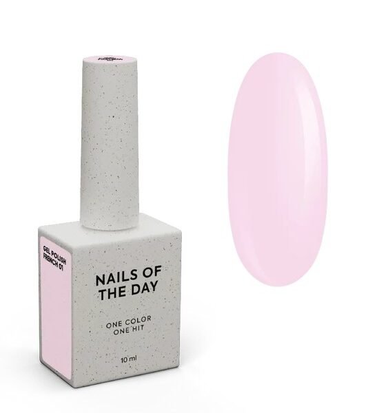 NAILSOFTHEDAY gelinis lakas „French 01“ — rausvas kūno spalvos gelinis lakas su sumažintu pigmentacijos lygiu, 10 ml