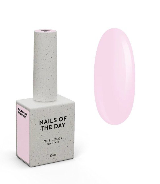 NAILSOFTHEDAY gelinis lakas „French 01“ — rausvas kūno spalvos gelinis lakas su sumažintu pigmentacijos lygiu, 10 ml