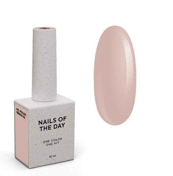 NAILSOFTHEDAY gelinis lakas „French 02“ — smėlio spalvos kūno spalvos gelinis lakas su sumažintu pigmentacijos lygiu, 10 ml