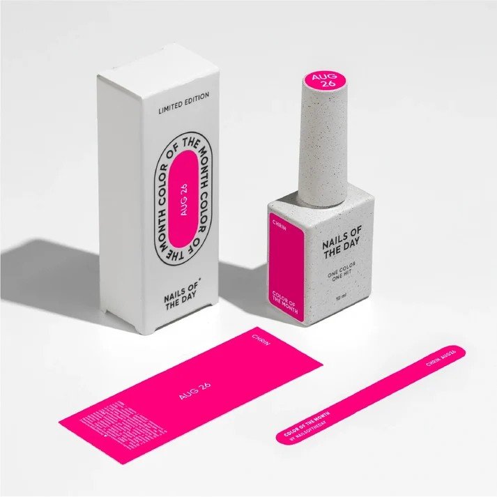 NAILSOFTHEDAY Gel polish CHRIN – Fuksija su auksine folija ir blizgučiais, dengianti vienu sluoksniu, 10 ml