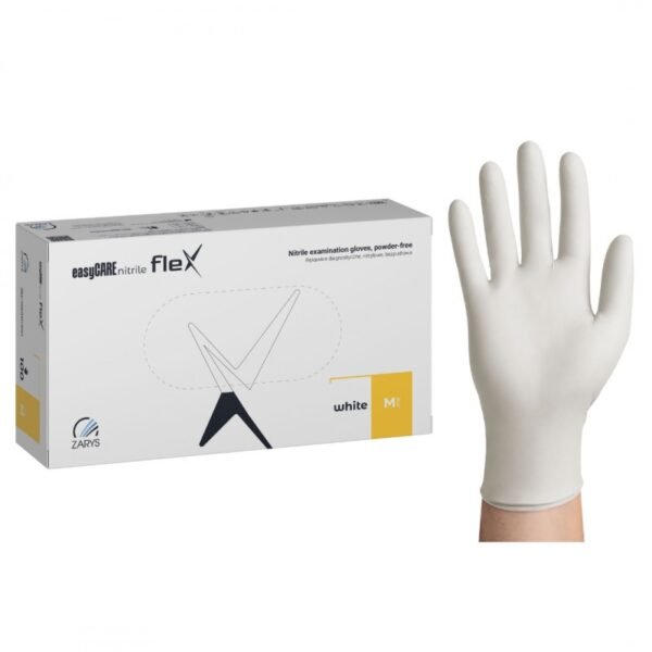 Nitrilo pirštinės, be pudros, easyCARE Nitrile Flex White, M dydis 100 vnt.