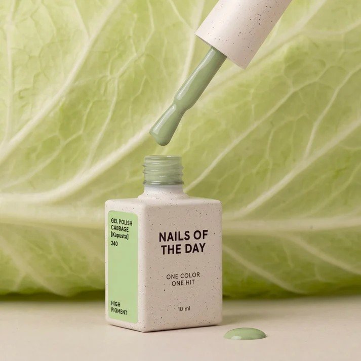NAILSOFTHEDAY Borsch collection „Cabbage 240“ – žalios spalvos gelinis lakas, dengiantis vienu sluoksniu, 10 ml.