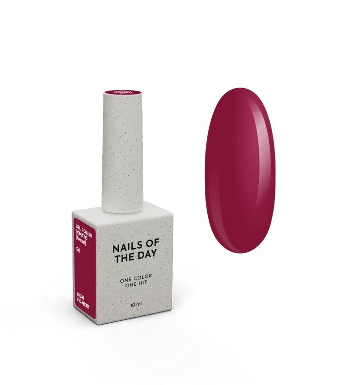 NAILSOFTHEDAY Borsch collection gel polish „Tomato“ 130 – pomidorų raudonumo gelinis lakas, dengiantis vienu sluoksniu, 10 ml.
