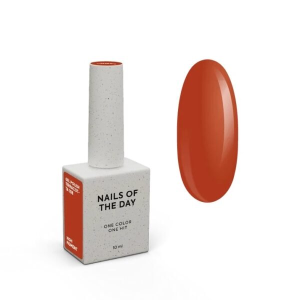 NAILSOFTHEDAY Autum gel polish „Terracotta“– šiltas terakotos (plytų) atspalvis, visiškai padengiantis vos vienu sluoksniu. 10 ml.
