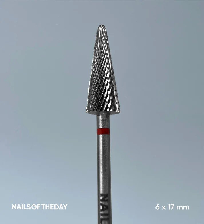 „Nailsoftheday“ firminis raudonas karbidinis kūginis antgalis, 6x17 mm.